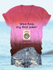 Women's woo-hoo ma first joker mahjong V-neck T-shirt