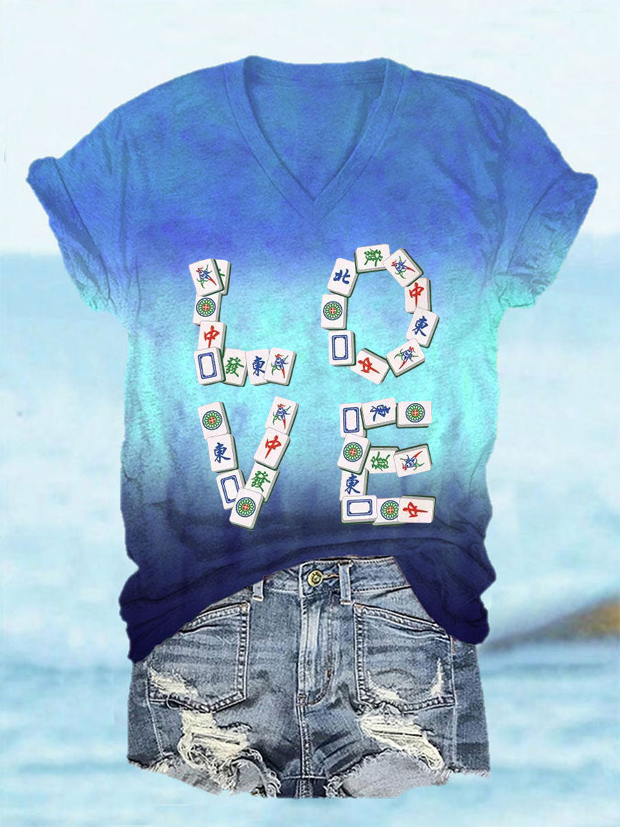 Women's Love Mahjong V-neck T-shirt