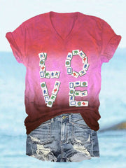 Women's Love Mahjong V-neck T-shirt
