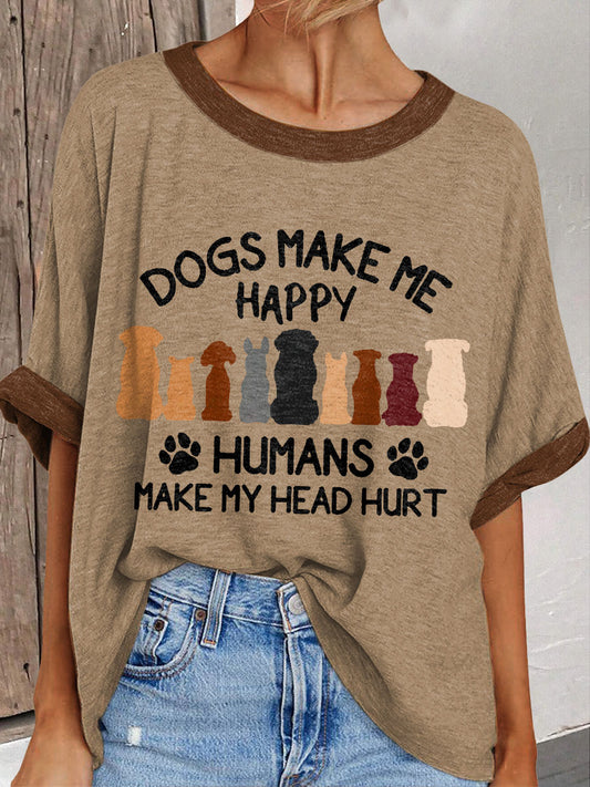 Women's dogs make me happy humans make my head hurt T-shirt