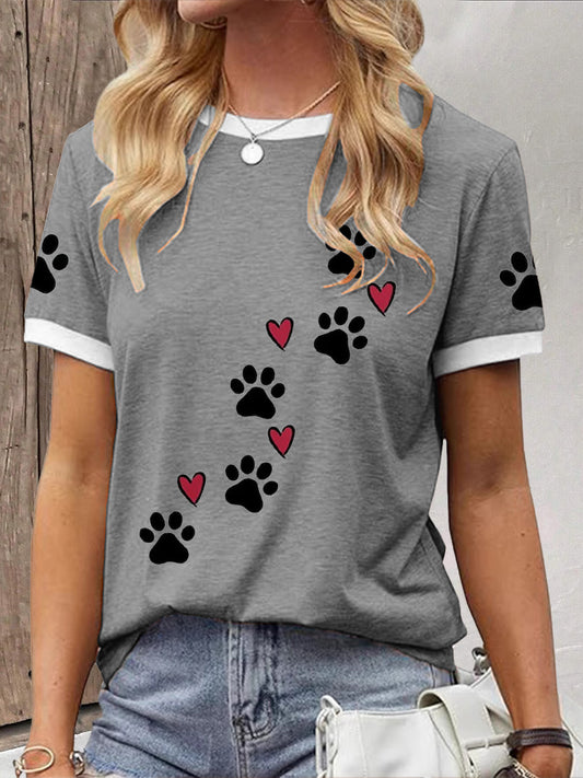 Women's Caring For Animals Paws Print T-shirt