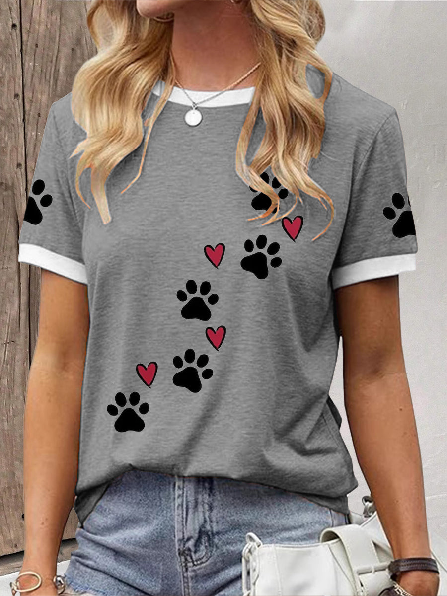 Women's Caring For Animals Paws Print T-shirt