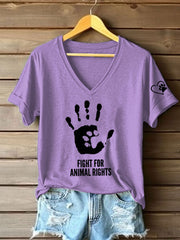 Women's Fight For Animal Rights Printed T-Shirt