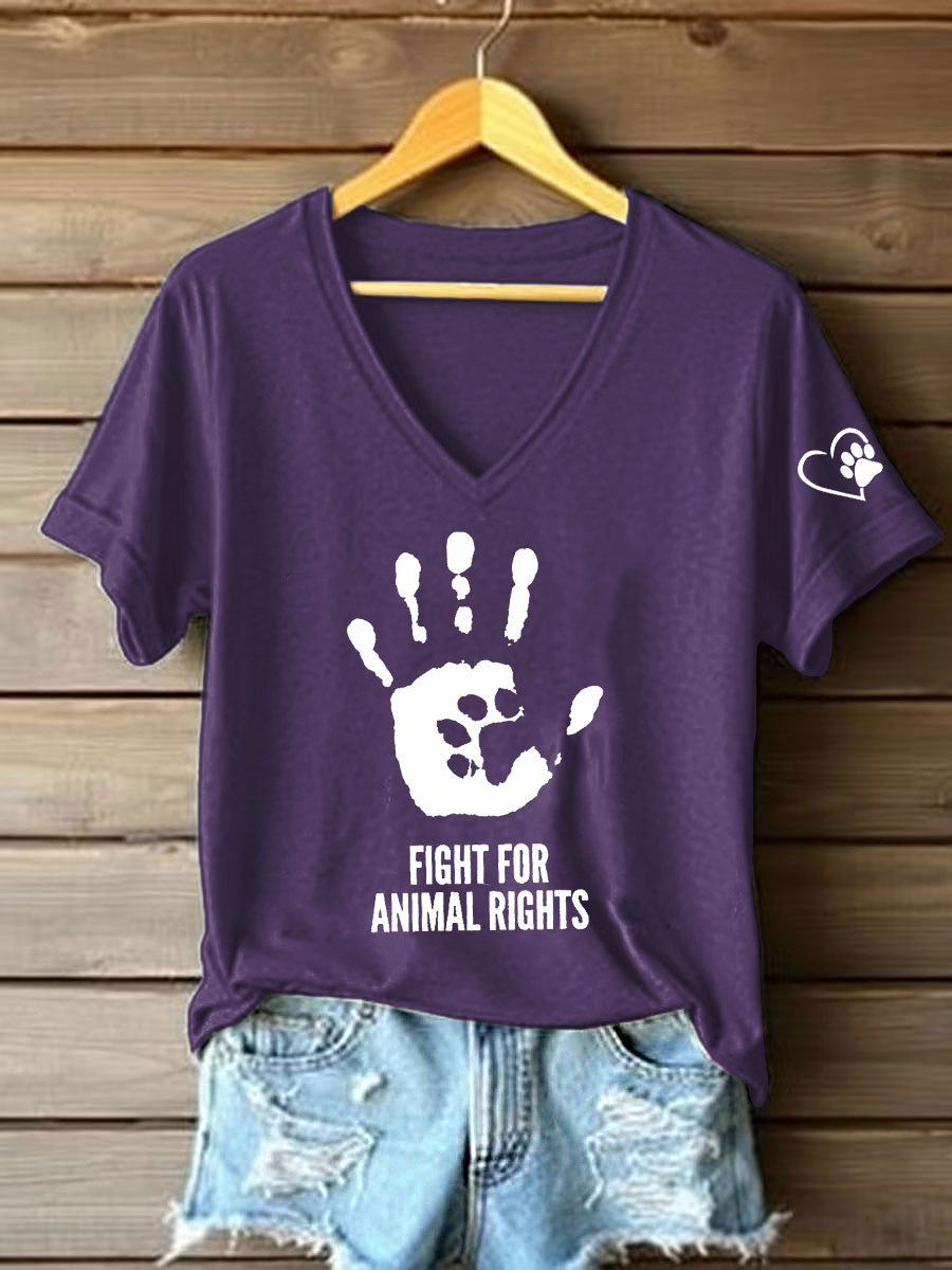Women's Fight For Animal Rights Printed T-Shirt
