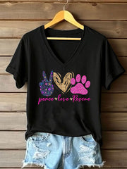Women's Peace Love Rescue Printed T-shirt