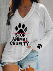 Women's Stop Animal Cruelty Print V-Neck T-Shirt