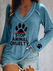 Women's Stop Animal Cruelty Print V-Neck T-Shirt