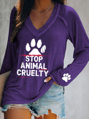 Women's Stop Animal Cruelty Print V-Neck T-Shirt