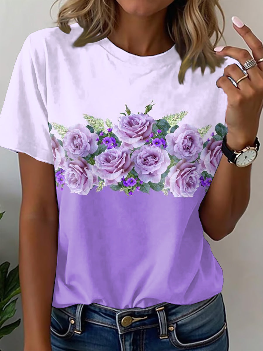 Women's Alzheimer's Disease Floral Print T-Shirt