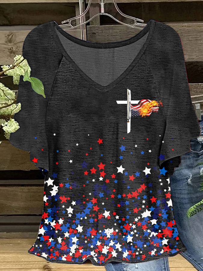 Women's America Flag Cross Hang Shot Short Sleeve T-Shirt