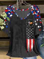 Women's America Flag Cross Hang Shot Short Sleeve T-Shirt