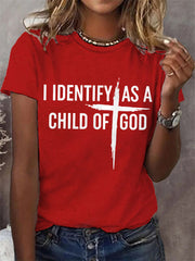 Women's I Identify As A Child Of God Christian Cross Print Casual Tee