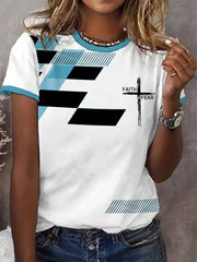 Women's Faith Over Fear Cross Faith Geometric Print Casual Tee