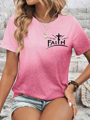 Women's Faith Cross Jesus Gradient Print Casual Tee