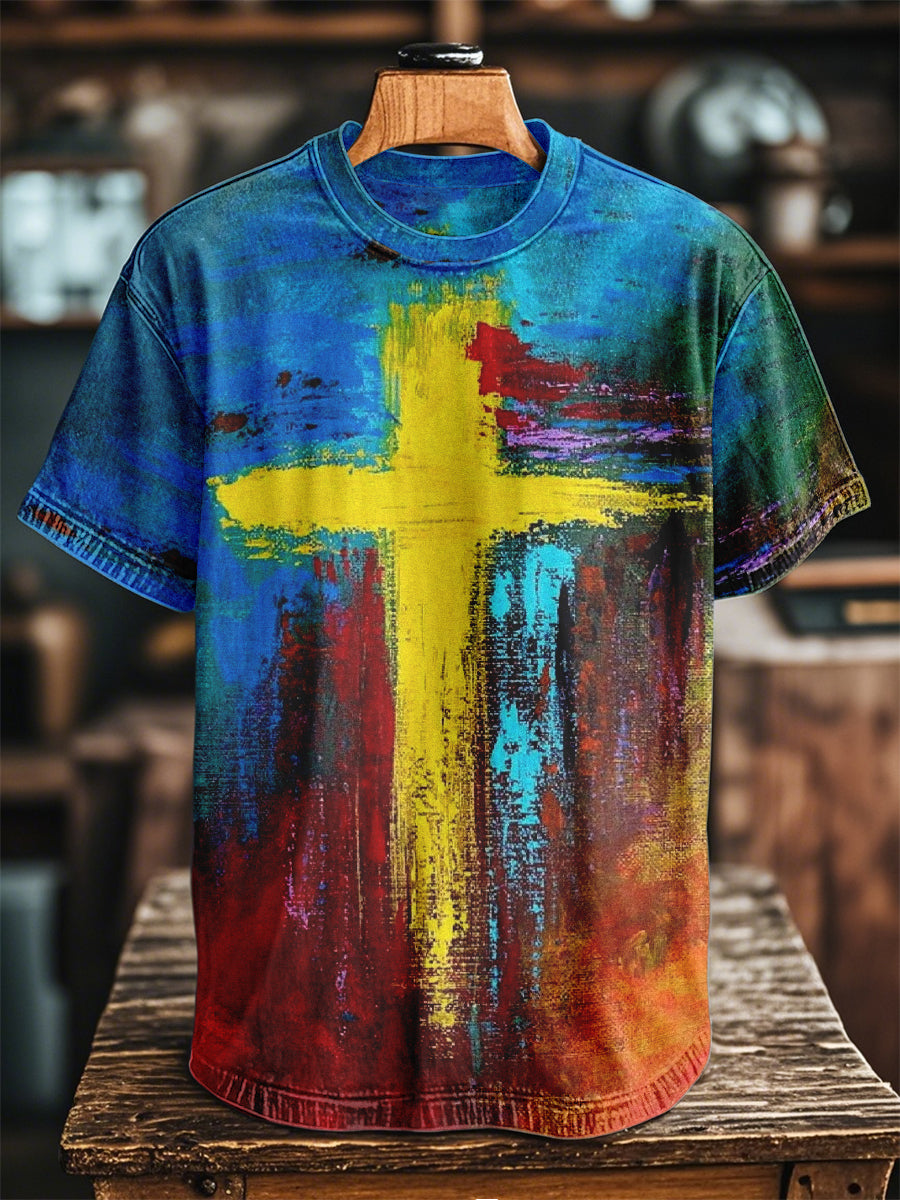 Unisex Oil Painting Faith Cross Short Sleeve T-Shirt
