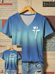 Women's Jesus Has My Back Print V-Neck T-Shirt