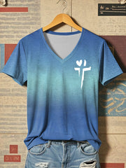 Women's Jesus Has My Back Print V-Neck T-Shirt