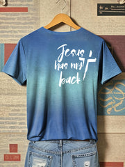 Women's Jesus Has My Back Print V-Neck T-Shirt