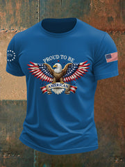 Men's Proud to Be American Bald Eagle American Flag Print  Independence Day Casual Tee