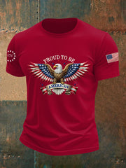 Men's Proud to Be American Bald Eagle American Flag Print  Independence Day Casual Tee