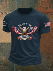 Men's Proud to Be American Bald Eagle American Flag Print  Independence Day Casual Tee