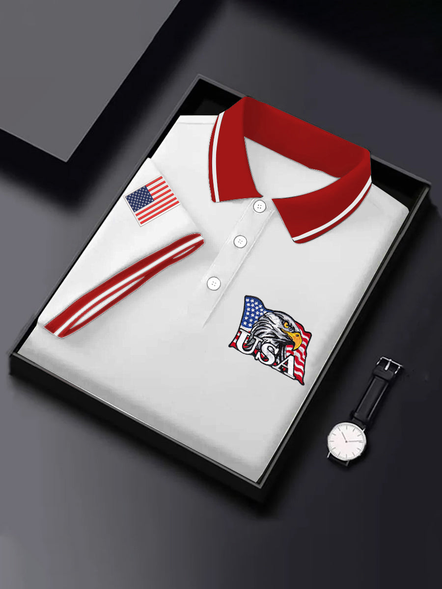 Men's Independence Day American Flag Bald Eagle Print Casual Top