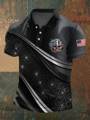 Men's Torn Effect Skull American Flag Artistic Geometric Print Casual Top