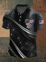 Men's Torn Effect American Flag Artistic Geometric Print Casual Top