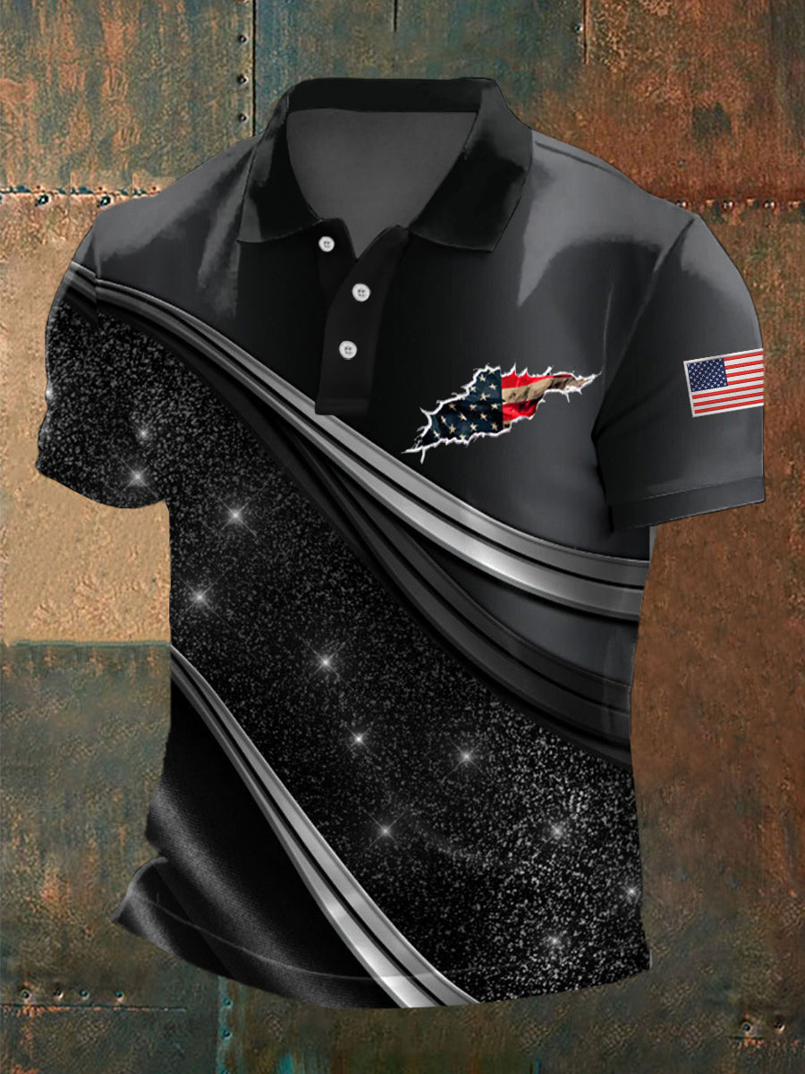 Men's Torn Effect American Flag Artistic Geometric Print Casual Top