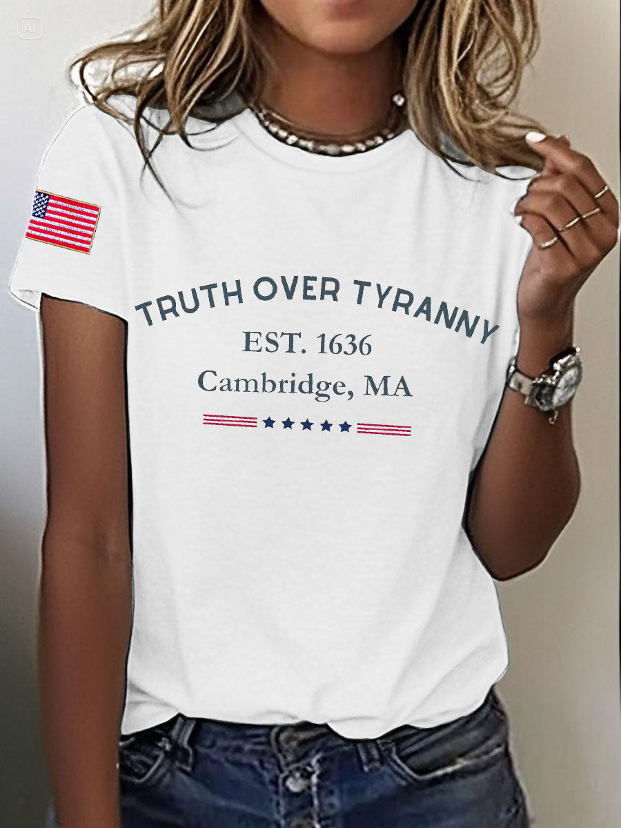 Women's 8647 FDT Truth Over Tyranny Harvard Printed T-Shirt