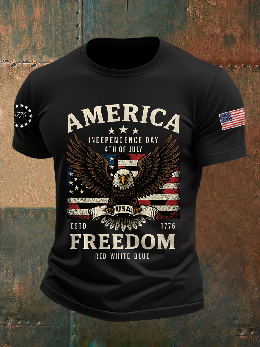 Men's Independence Day Freedom Bald Eagle Graphic Casual Tee