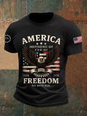 Men's Independence Day Freedom Bald Eagle Graphic Casual Tee