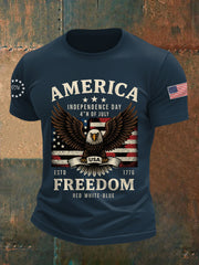 Men's Independence Day Freedom Bald Eagle Graphic Casual Tee