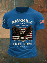 Men's Independence Day Freedom Bald Eagle Graphic Casual Tee