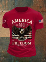 Men's Independence Day Freedom Bald Eagle Graphic Casual Tee