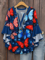 Women's American Flag Butterfly Print Casual T-Shirt