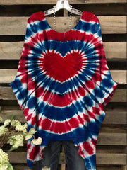 Printed Tie-dye Independence Day Love Sleeve Shirt