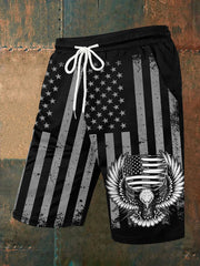 Men's Independence Day USA Flag Bald Eagle Print Casual Shorts