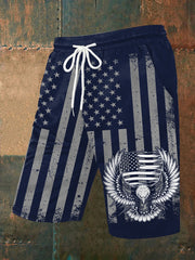 Men's Independence Day USA Flag Bald Eagle Print Casual Shorts