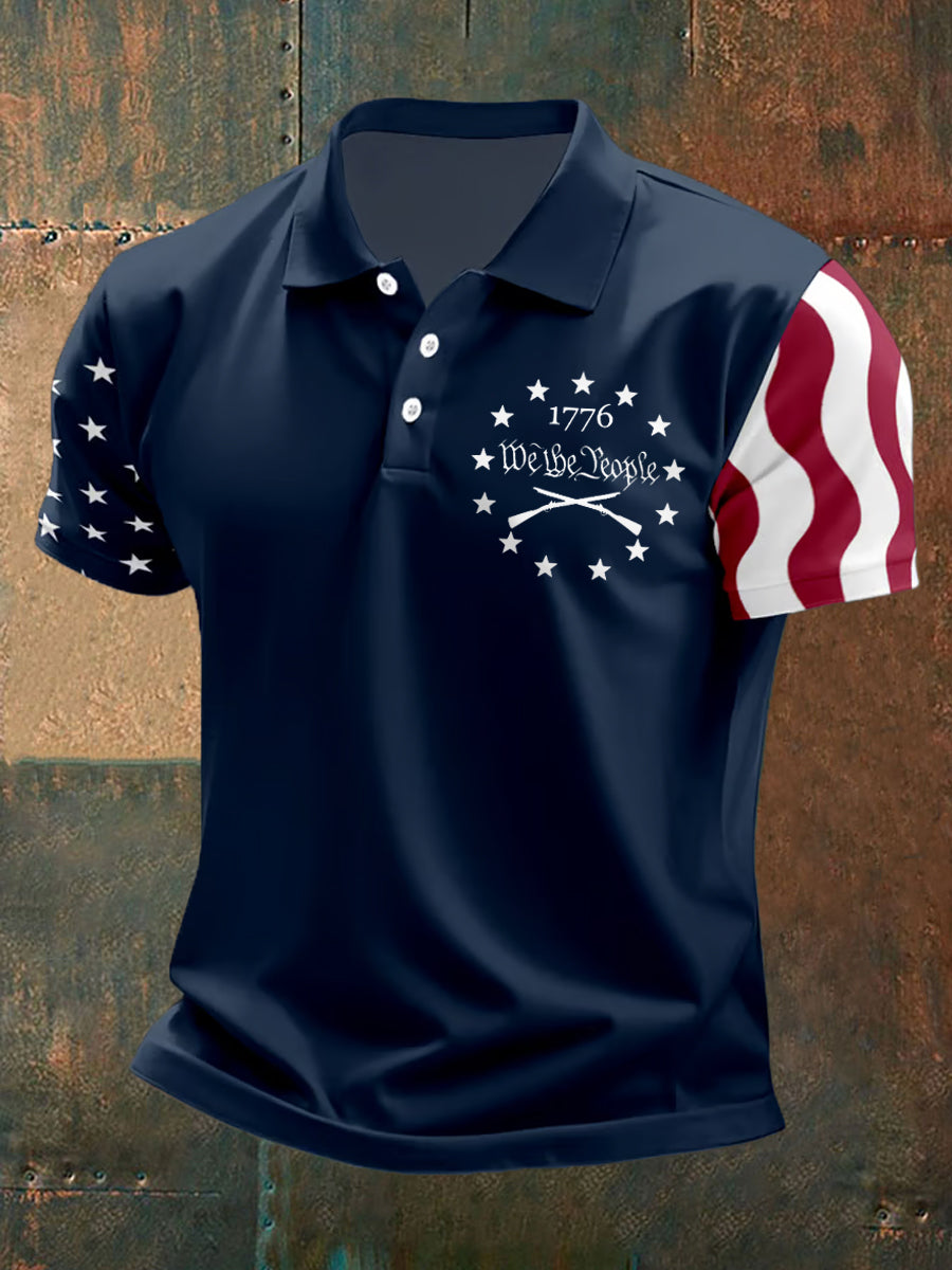 Men's We The People 1776 Independence Day American Flag Print Casual