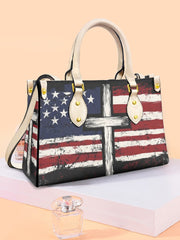 Women's American Flag Cross Leather Tote Shoulder Bag
