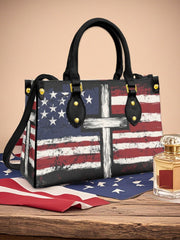 Women's American Flag Cross Leather Tote Shoulder Bag