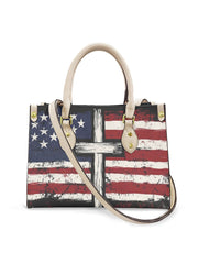 Women's American Flag Cross Leather Tote Shoulder Bag