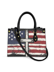 Women's American Flag Cross Leather Tote Shoulder Bag