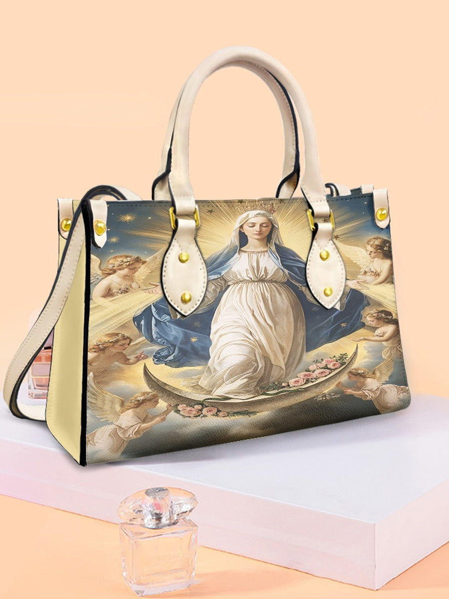Women's Faith Virgin Mary Leather Tote Shoulder Bag