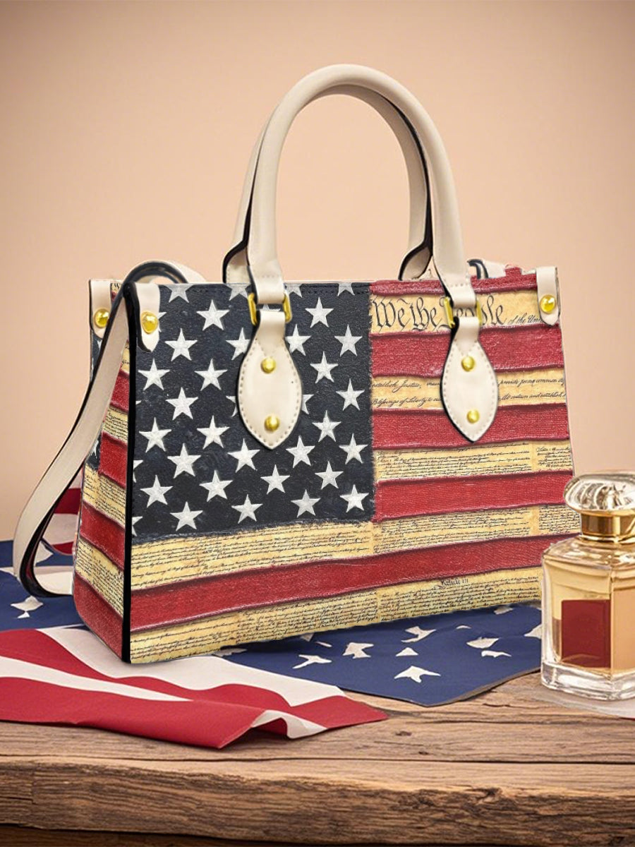 Women's American Flag We The People Leather Tote Shoulder Bag