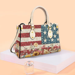 Women's American Flag Floral Leather Tote Shoulder Bag