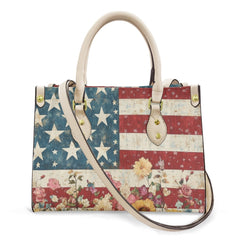 Women's American Flag Floral Leather Tote Shoulder Bag