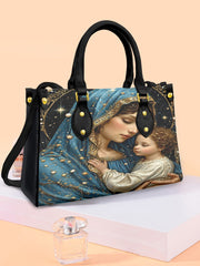 Women's Faith Virgin Mary Leather Tote Shoulder Bag