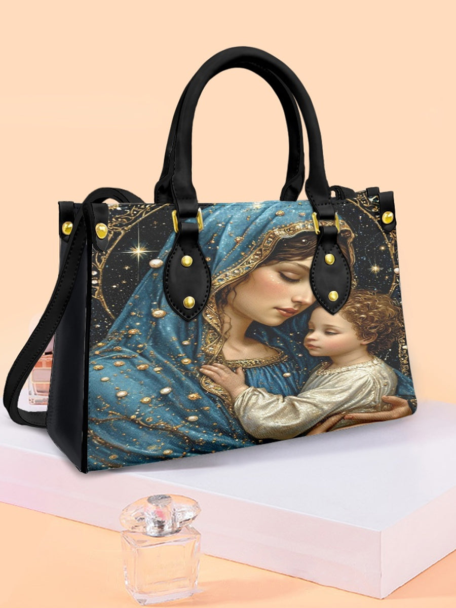 Women's Faith Virgin Mary Leather Tote Shoulder Bag